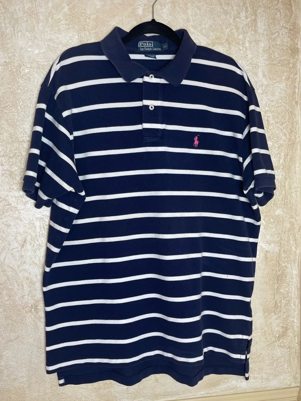 Polo Ralph Lauren Navy White Striped Polo Shirt Men's XL Preppy Coastal Luxury